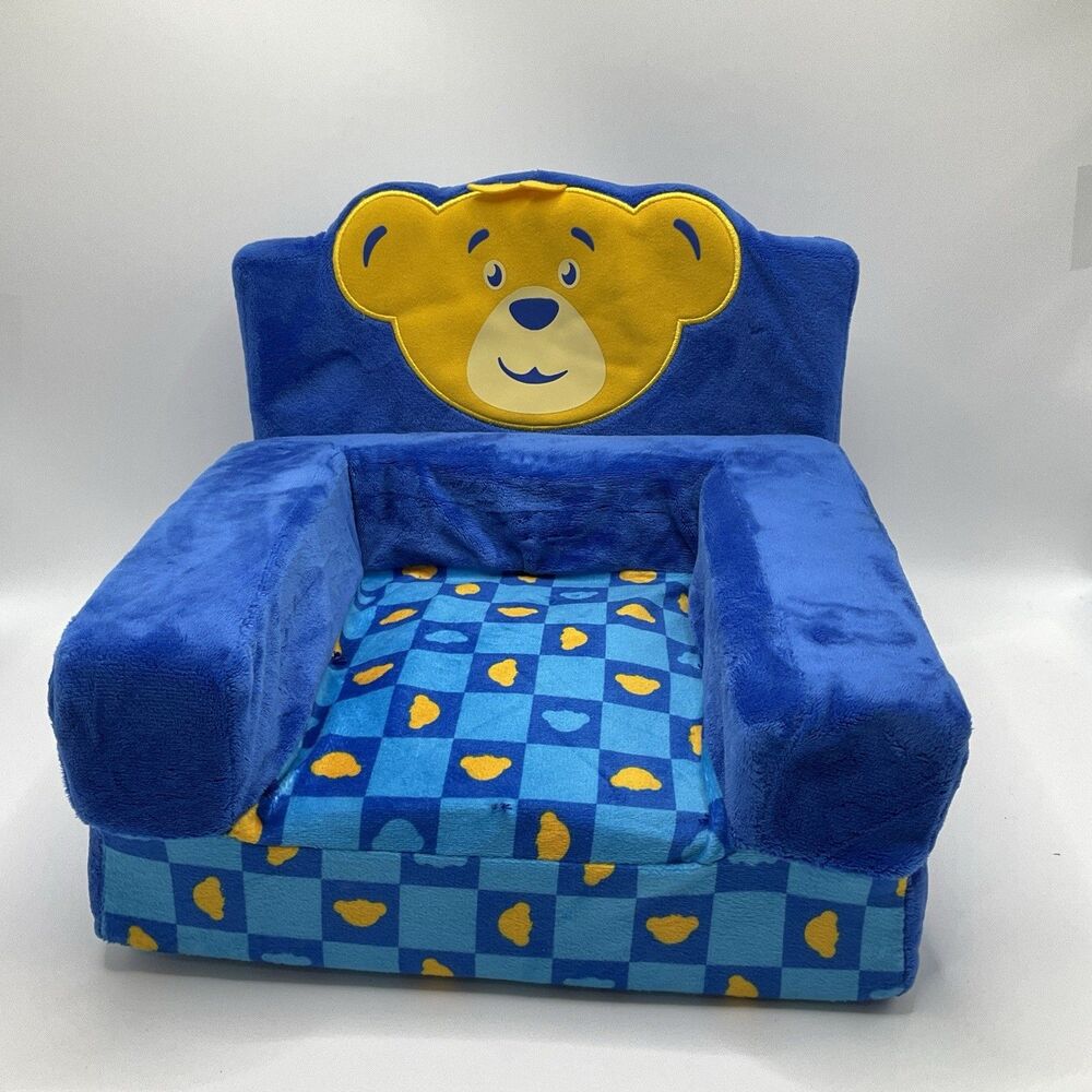 Build-A-Bear Blue Bear Head Plush Convertible Folding Chair Bed Doll Furniture